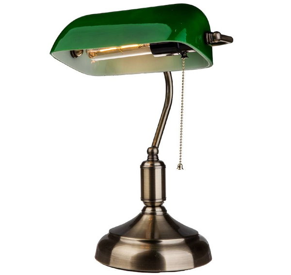 Bankerlampe mit grünem Glasschirm